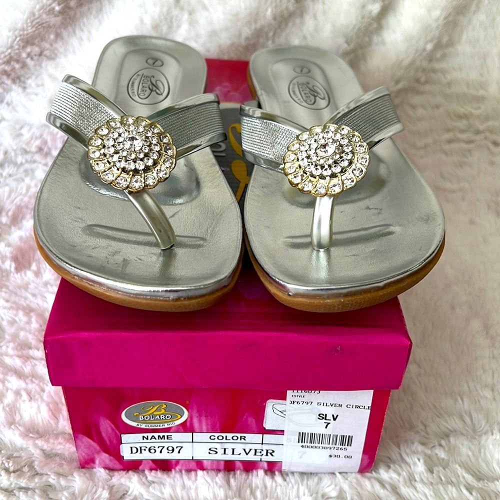 Bolaro silver and rhinestone sandals, brand new, size 7